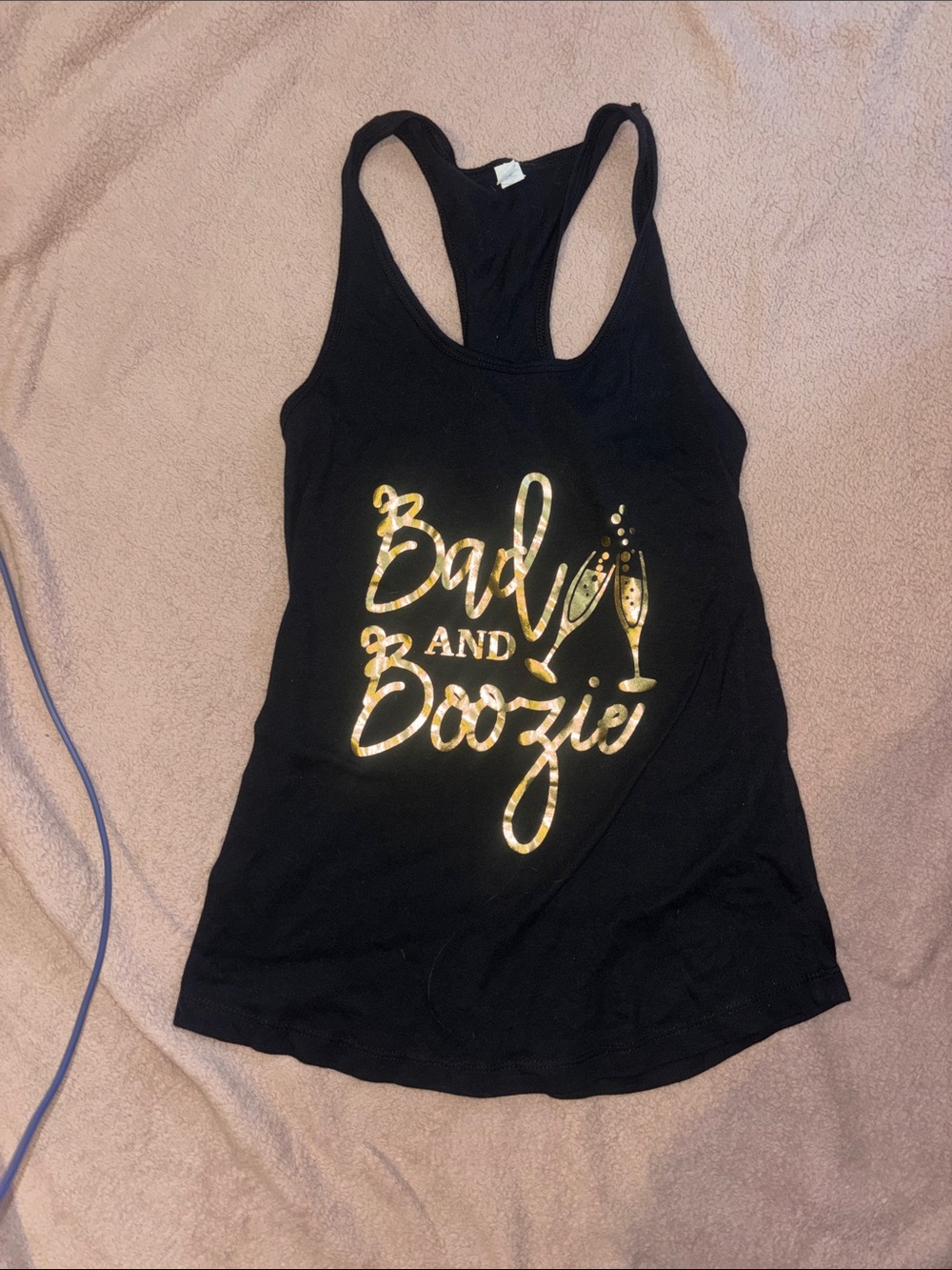 Black Tank Top with Gold "Bad and Boozie" Graphic